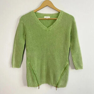 Tyler Boe Green V Neck Zipper Sweater
